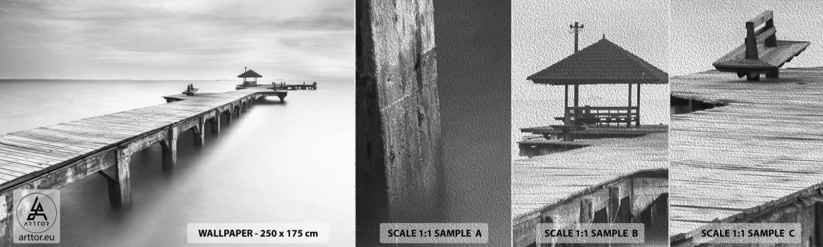 Échantillon de Papier Peint Premium Sand - À l'horizon - Paysage, Mer, Pont de bois - 100x30 cm