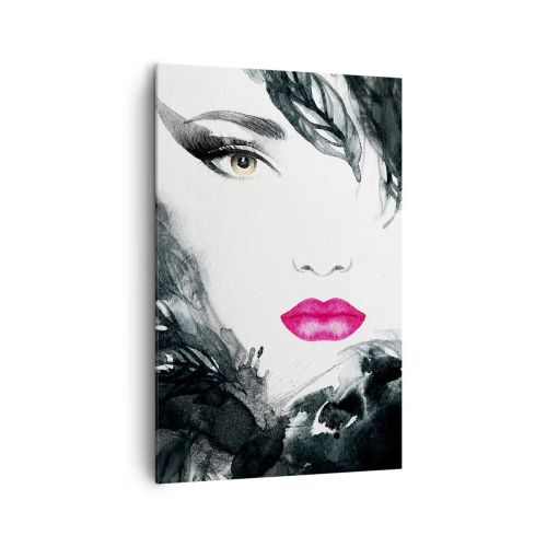 Impression sur toile - Image sur toile - Portrait artistique d'une femme aux lèvres intensément roses - 80x120cm - Attention! Femme fatale - Décoration murale moderne pour le salon et la chambre ARTTOR