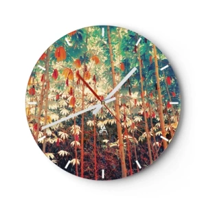 Horloge murale - Pendule murale - Forêt de bambous colorée dans une lumière chaude - 30x30cm - La vie secrète des feuilles - Décoration murale moderne pour le salon, la cuisine et la chambre ARTTOR
