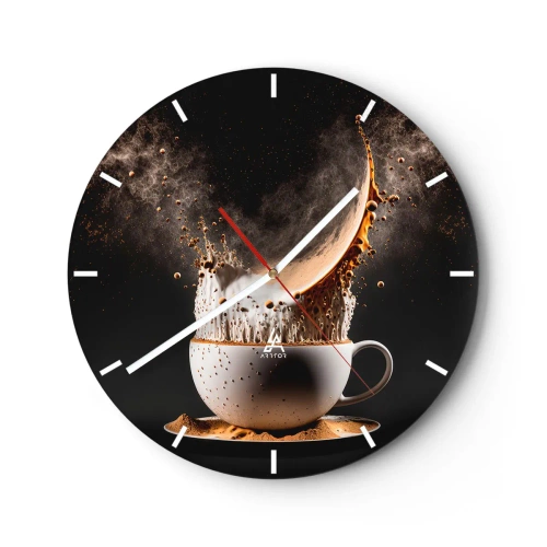 Horloge murale - Pendule murale - Café explosant d'une tasse sur fond noir - 30x30cm - Une explosion de saveur - Décoration murale moderne pour le salon, la cuisine et la chambre ARTTOR
