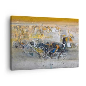 Impression sur toile - Image sur toile - Abstraction avec des nuances dominantes de jaune et de gris - 70x50cm - Tout se met en place - Décoration murale moderne pour le salon et la chambre ARTTOR