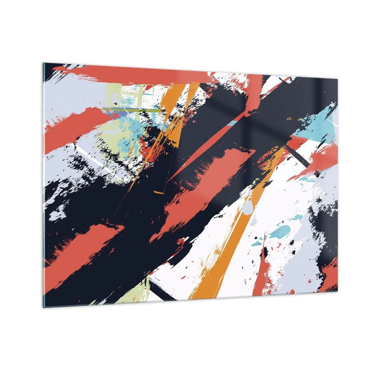 Impression sur verre - Image sur verre - Coups de pinceau abstraits aux couleurs intenses - 100x70cm - Composition dynamique - Décoration murale moderne pour le salon et la chambre ARTTOR