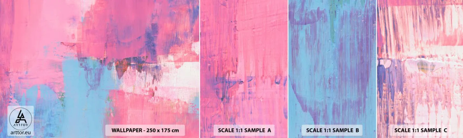 Échantillon de Papier Peint Autocollant Deluxe Sticker - Du rose, du bleu et une pincée de lumière - Abstraction, Minimalisme, Morceau - 100x30 cm