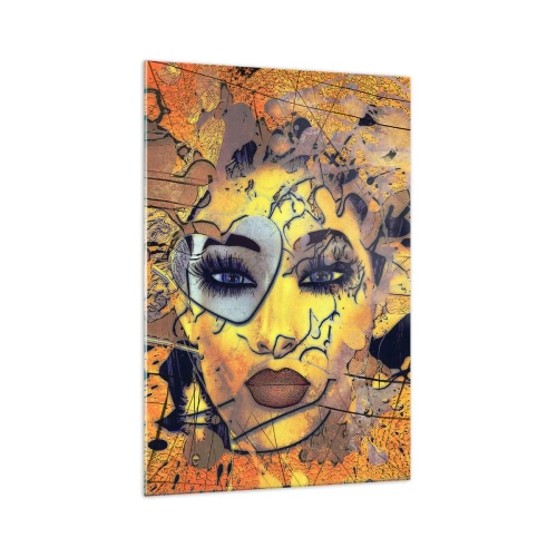 Impression sur verre - Image sur verre - Portrait abstrait d'une femme dans des tons jaune doré - 70x100cm - Beauté ensoleillée - Décoration murale moderne pour le salon et la chambre ARTTOR