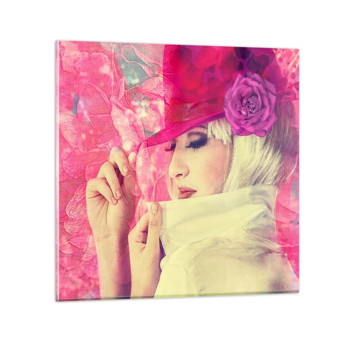 Impression sur verre - Image sur verre - Portrait rétro dans une brume rose - 60x60 cm