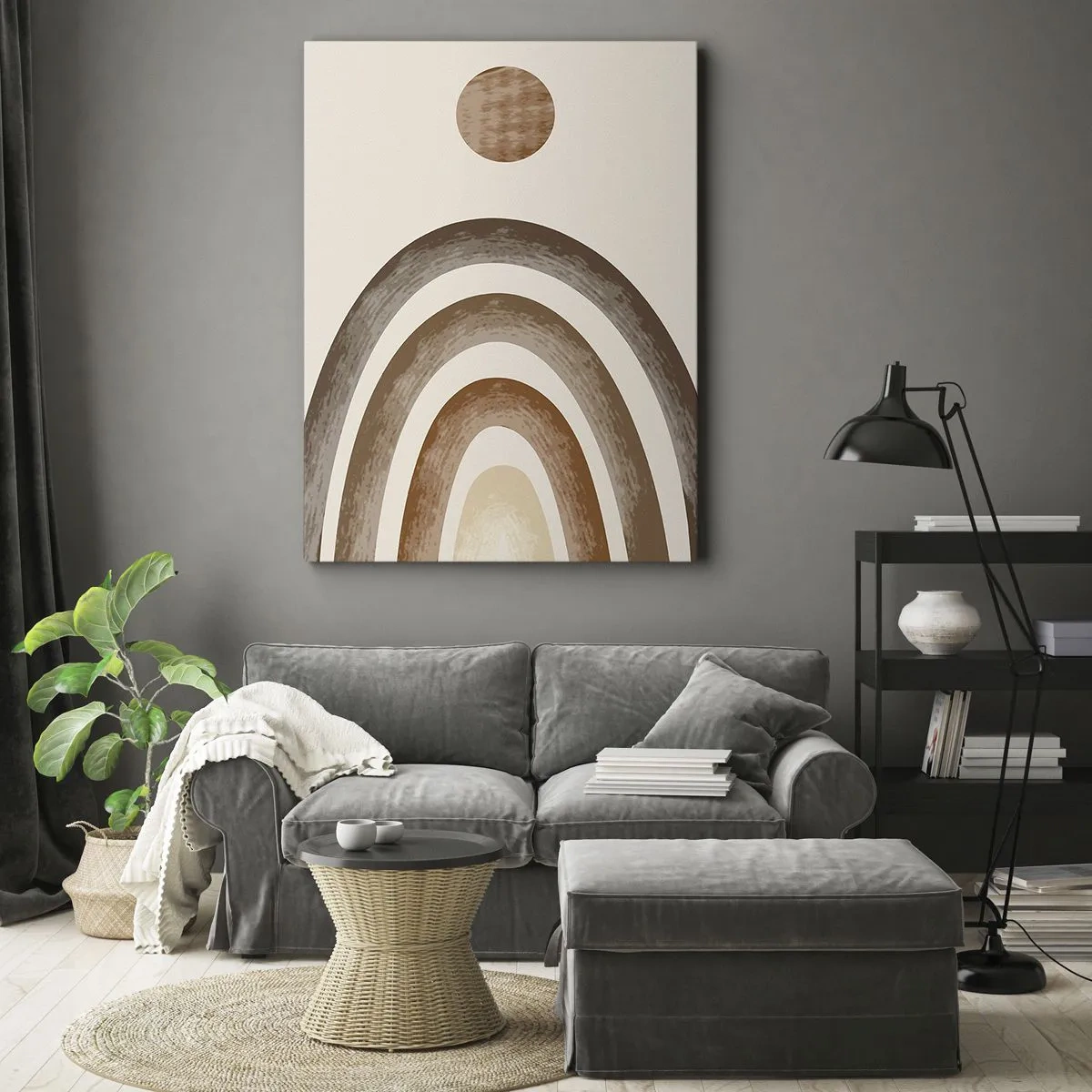 Impression sur toile - Image sur toile - Motif planétaire géométrique dans les tons de marron - 50x70cm - Dans une galaxie lointaine - Décoration murale moderne pour le salon et la chambre ARTTOR