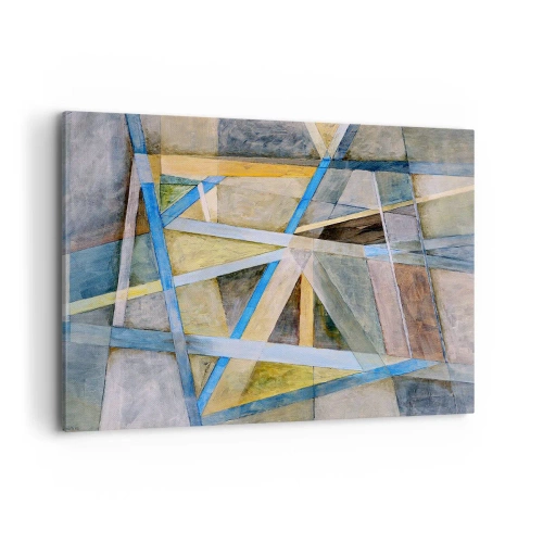 Impression sur toile - Image sur toile - Composition géométrique avec des lignes claires et bleues - 100x70cm - Tout droit ou en diagonale ? - Décoration murale moderne pour le salon et la chambre ARTTOR