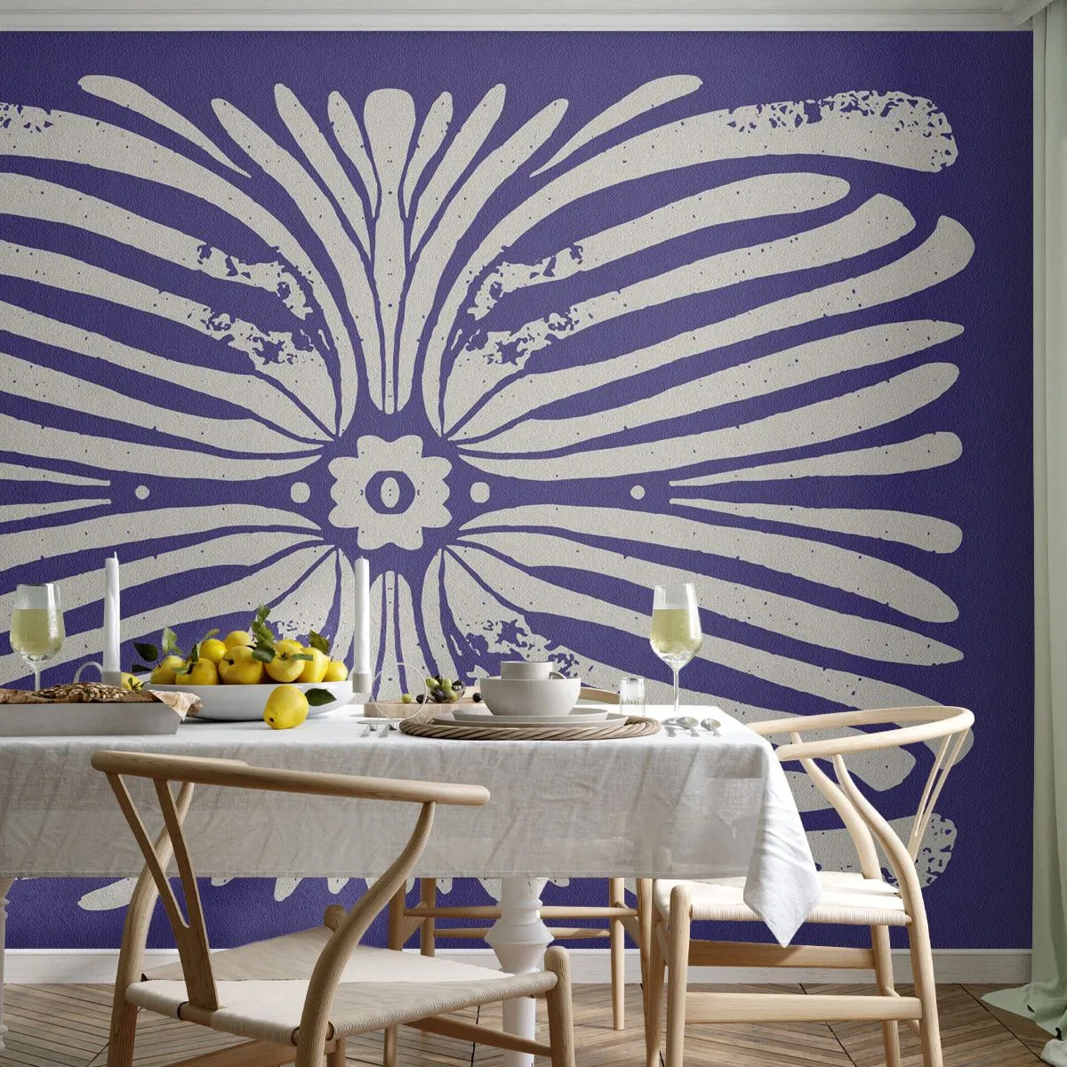 Papier Peint Photo Premium Sand - Motif ethnique symétrique sur fond violet - 100x70cm - Inspirations ethniques - Décoration murale moderne pour le salon et la chambre ARTTOR