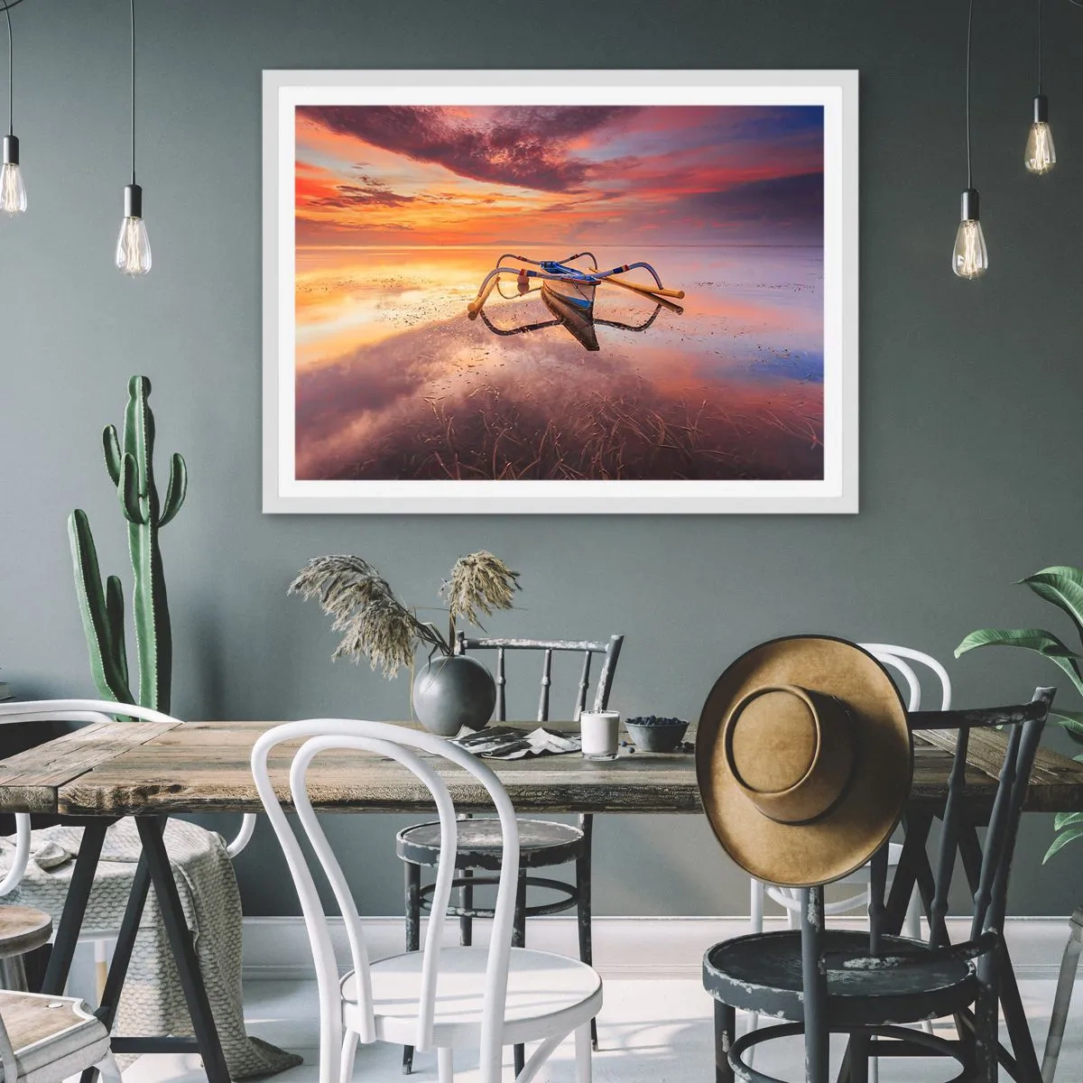 Affiche dans un cadre blanc - Poster - Le calme d'une soirée tropicale - 40x30 cm