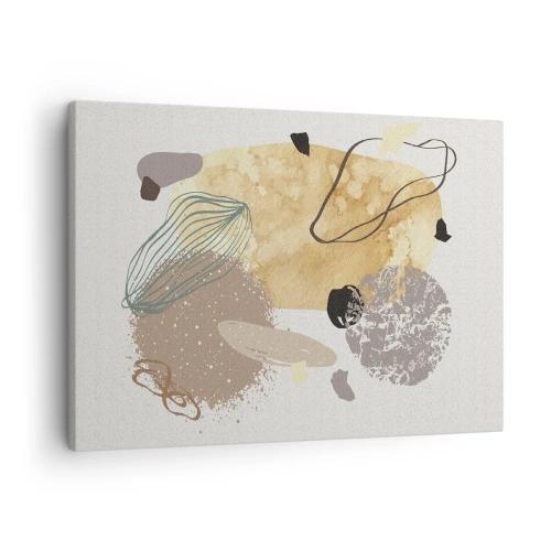 Impression sur toile - Image sur toile - Une composition de formes abstraites en beige et jaune. - 70x50cm - Plumcologie appliquée - Décoration murale moderne pour le salon et la chambre ARTTOR