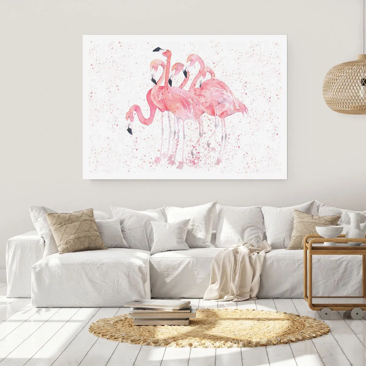 Affiche - Poster - Flamants roses dans un style aquarelle artistique - 100x70cm - Ensemble rose - Décoration murale moderne pour le salon et la chambre ARTTOR