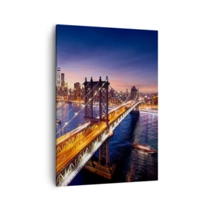 Impression sur toile - Image sur toile - Le pont et le panorama de la ville au coucher du soleil - 50x70cm - Un pont lumineux au cœur de la ville - Décoration murale moderne pour le salon et la chambre ARTTOR