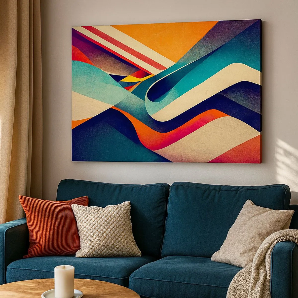 Impression sur toile - Image sur toile - Vagues abstraites colorées dans une composition dynamique - 70x50cm - Composition intense - Décoration murale moderne pour le salon et la chambre ARTTOR