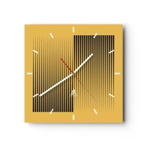 Horloge murale - Pendule murale - Lignes noires verticales sur fond jaune - 30x30cm - Cadre opposé - Décoration murale moderne pour le salon et la chambre ARTTOR