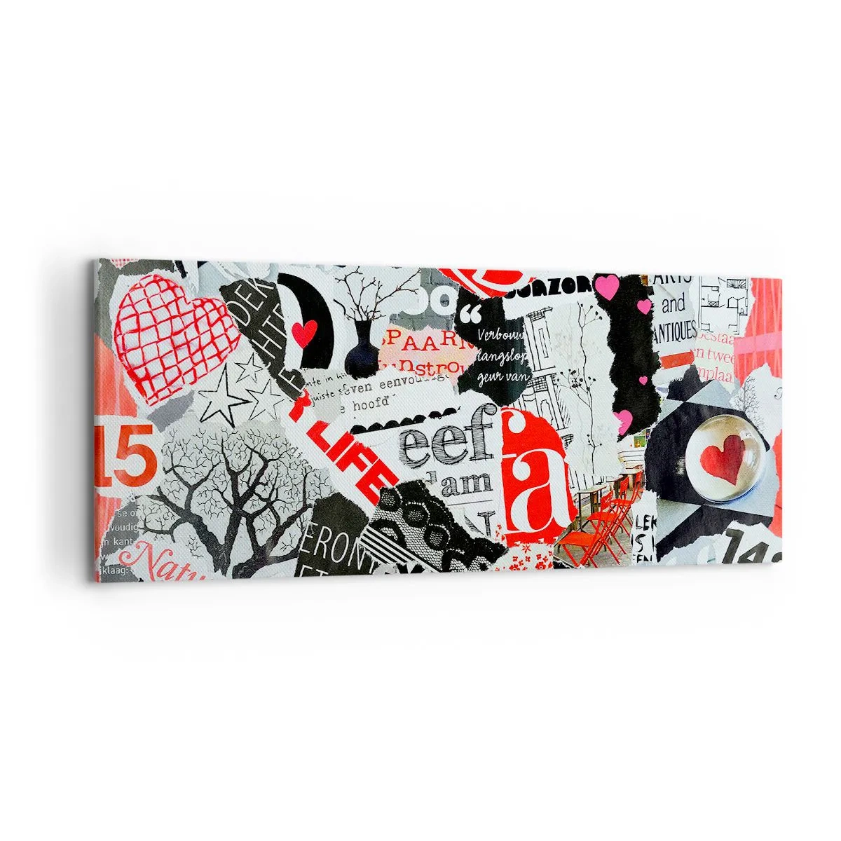 Impression sur toile - Image sur toile - Un collage coloré avec des inscriptions, des cœurs et des graphiques. - 120x50cm - Collage hipster - Décoration murale moderne pour le salon et la chambre ARTTOR