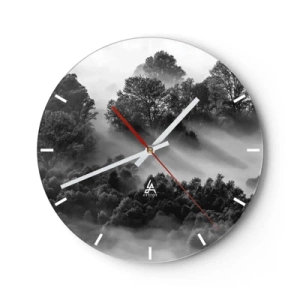 Horloge murale - Pendule murale - Paysage de montagne noir et blanc avec brouillard dans la forêt - 30x30cm - Sortir de son sommeil - Décoration murale moderne pour le salon, la cuisine et la chambre ARTTOR