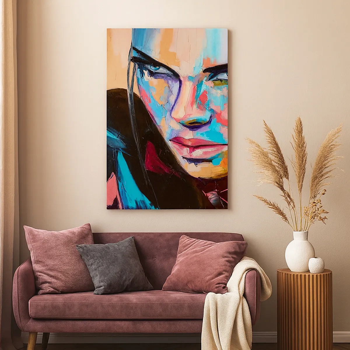 Impression sur toile - Image sur toile - Portrait d'une femme aux couleurs abstraites vives - 50x70cm - Le coeur sauvageon - Décoration murale moderne pour le salon et la chambre ARTTOR