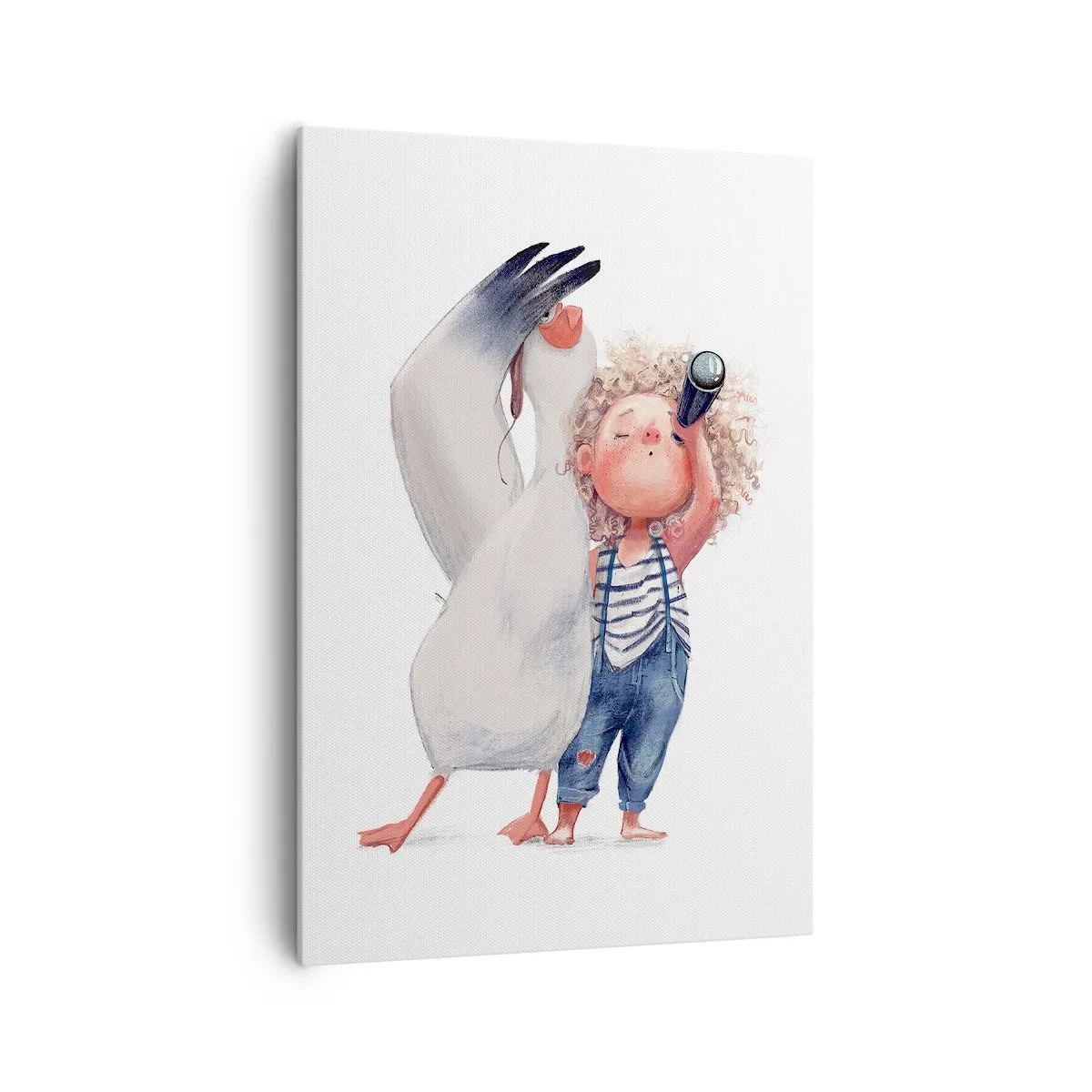 Impression sur toile - Image sur toile - Illustration d'un enfant avec un pélican et un télescope à la main - 70x100cm - Plan de grand voyage - Décoration murale moderne pour le salon et la chambre ARTTOR