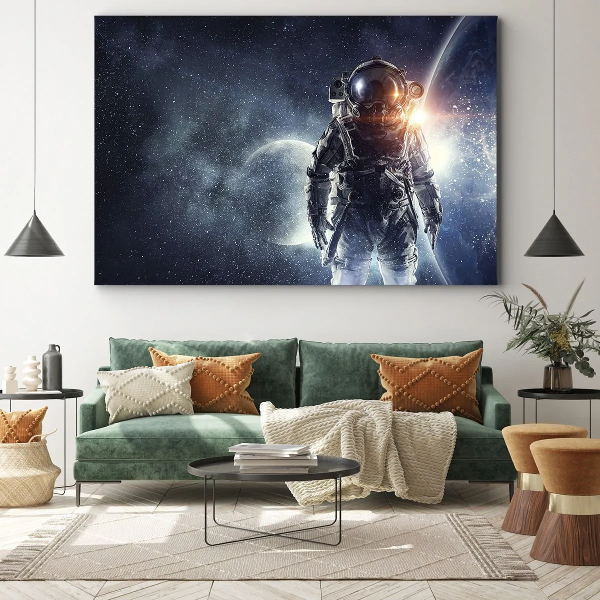 Impression sur toile - Image sur toile - Astronaute avec en arrière-plan l'espace et la planète Terre - 100x70cm - Aventure spatiale - Décoration murale moderne pour le salon et la chambre ARTTOR