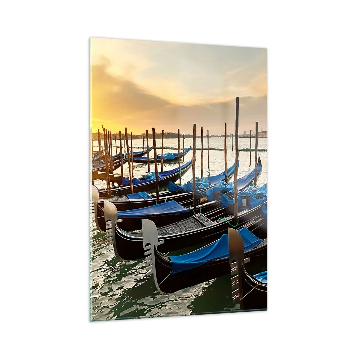 Impression sur verre - Image sur verre - Gondoles à Venise au coucher du soleil - 50x70cm - Avant que le vacarme n'arrive - Décoration murale moderne pour le salon et la chambre ARTTOR