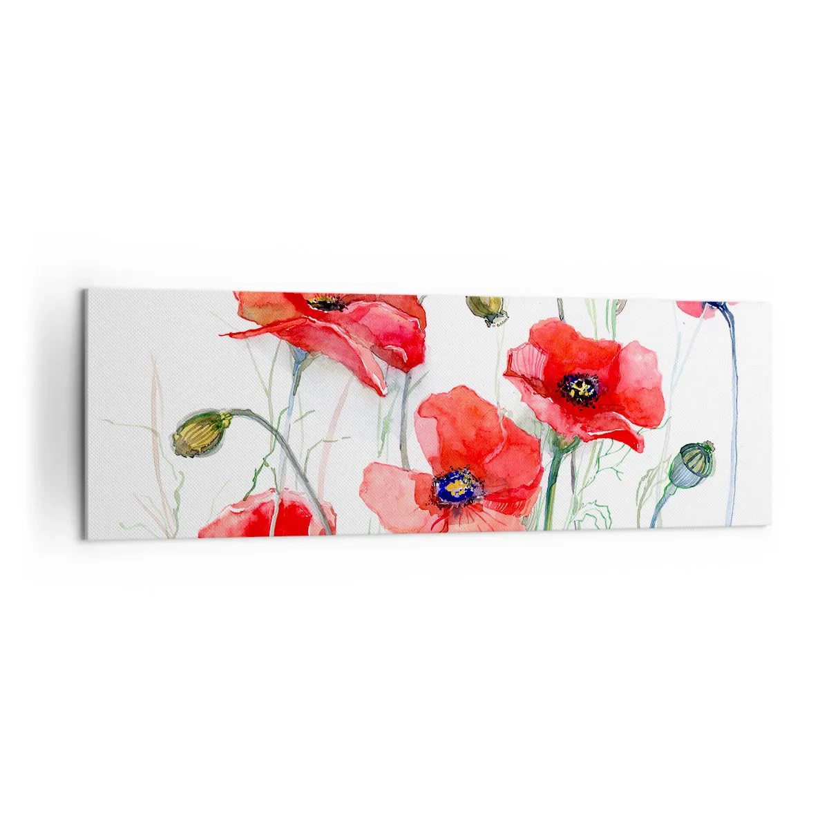 Impression sur toile - Image sur toile - Coquelicots à l'aquarelle sur un fond délicat - 160x50cm - Fleurs polonaises - Décoration murale moderne pour le salon et la chambre ARTTOR