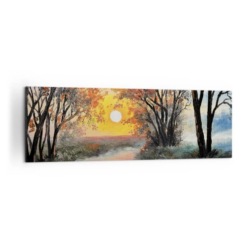 Impression sur toile - Image sur toile - Coucher de soleil sur la rivière dans un paysage d'automne - 160x50cm - Climats de printemps - Décoration murale moderne pour le salon et la chambre ARTTOR