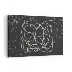 Impression sur toile - Image sur toile - Ligne abstraite sur fond noir avec des détails fins - 100x70cm - Errance des pensées - Décoration murale moderne pour le salon et la chambre ARTTOR