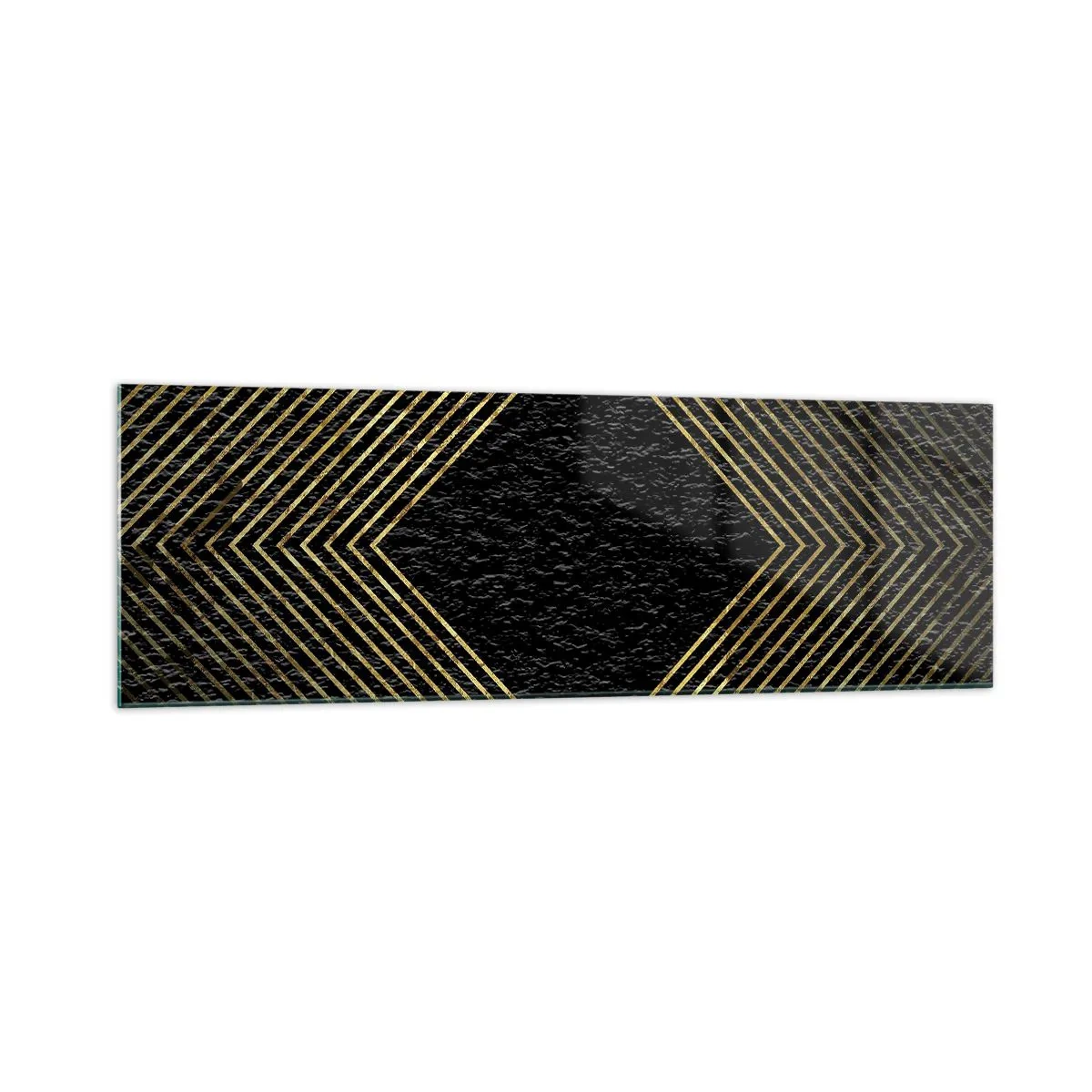Impression sur verre - Image sur verre - Fond noir avec un motif géométrique de lignes dorées - 160x50cm - Géométrie dans un style glamour - Décoration murale moderne pour le salon et la chambre ARTTOR