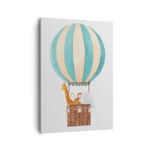 Impression sur toile - Image sur toile - Un ballon avec des animaux mignons aux couleurs pastel - 50x70cm - Voyage fantastique - Décoration murale moderne pour le salon et la chambre ARTTOR