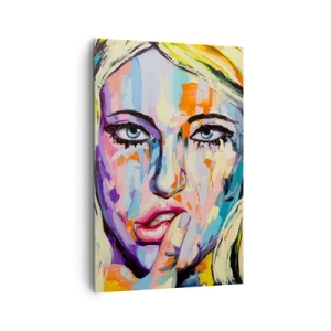 Impression sur toile - Image sur toile - Portrait coloré d'une femme dans un style abstrait - 80x120cm - Regarde-la droit dans les yeux - Décoration murale moderne pour le salon et la chambre ARTTOR