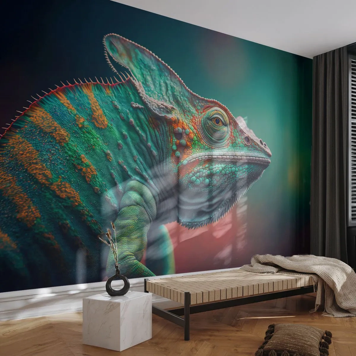 Papier peint sur mesure Premium Canvas - Vous me voyez? Pas bien… - Caméléon, Animaux, Reptile