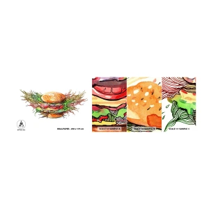 Échantillon de Papier Peint Autocollant Deluxe Sticker - Tentation chaude - La gastronomie, Hamburger, Culinaire - 100x30 cm