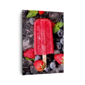 Impression sur toile - Image sur toile - Glace rouge entourée de fruits et de glace - 50x70cm - Le goût d’un été chaud - Décoration murale moderne pour le salon et la chambre ARTTOR
