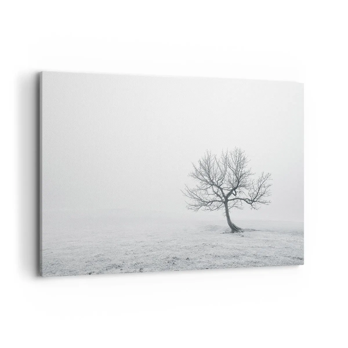 Impression sur toile - Image sur toile - Un arbre solitaire dans le brouillard hivernal dans un champ vide - 100x70cm - Contre le néant - Décoration murale moderne pour le salon et la chambre ARTTOR