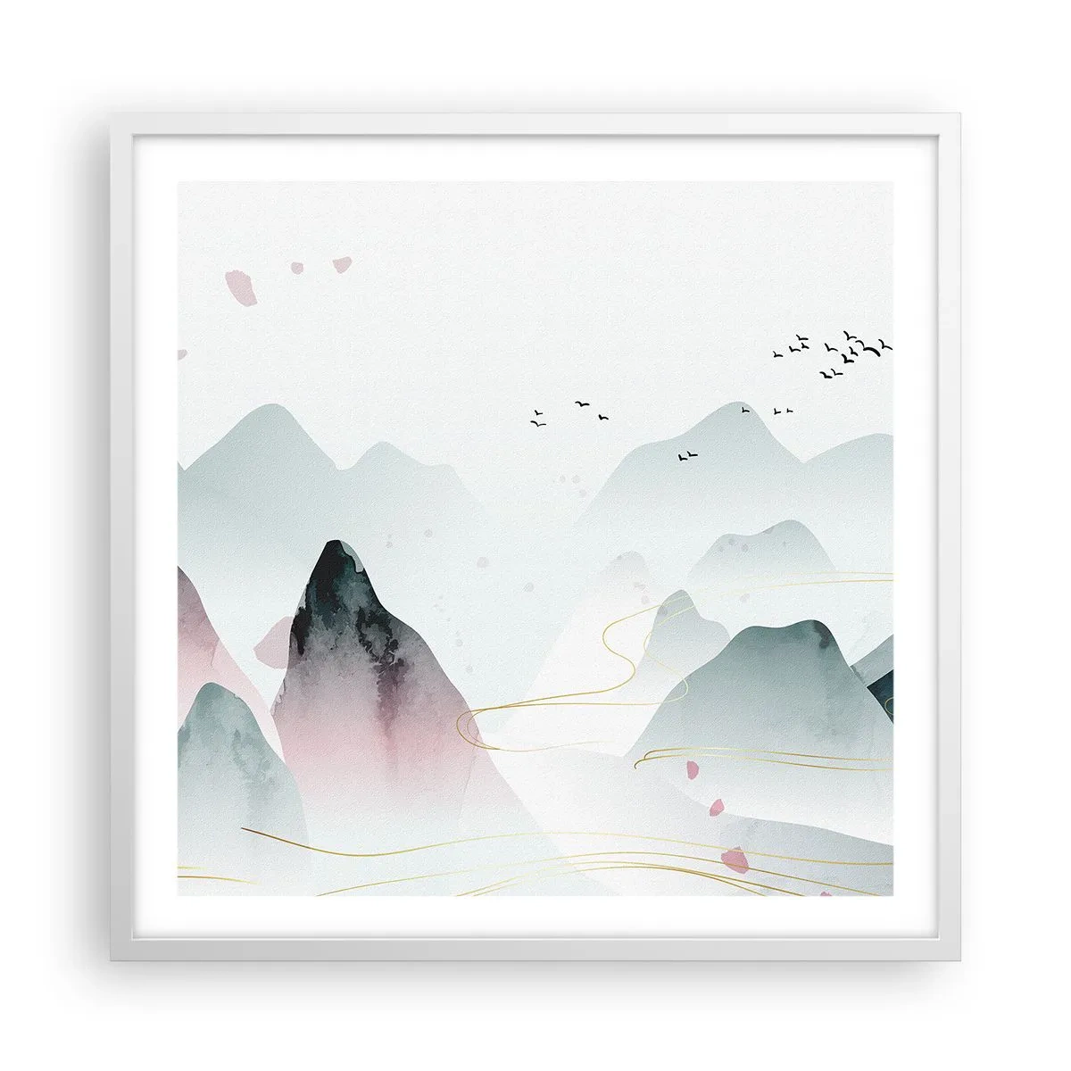 Affiche dans un cadre blanc - Poster - Au-delà des sommets - 60x60 cm