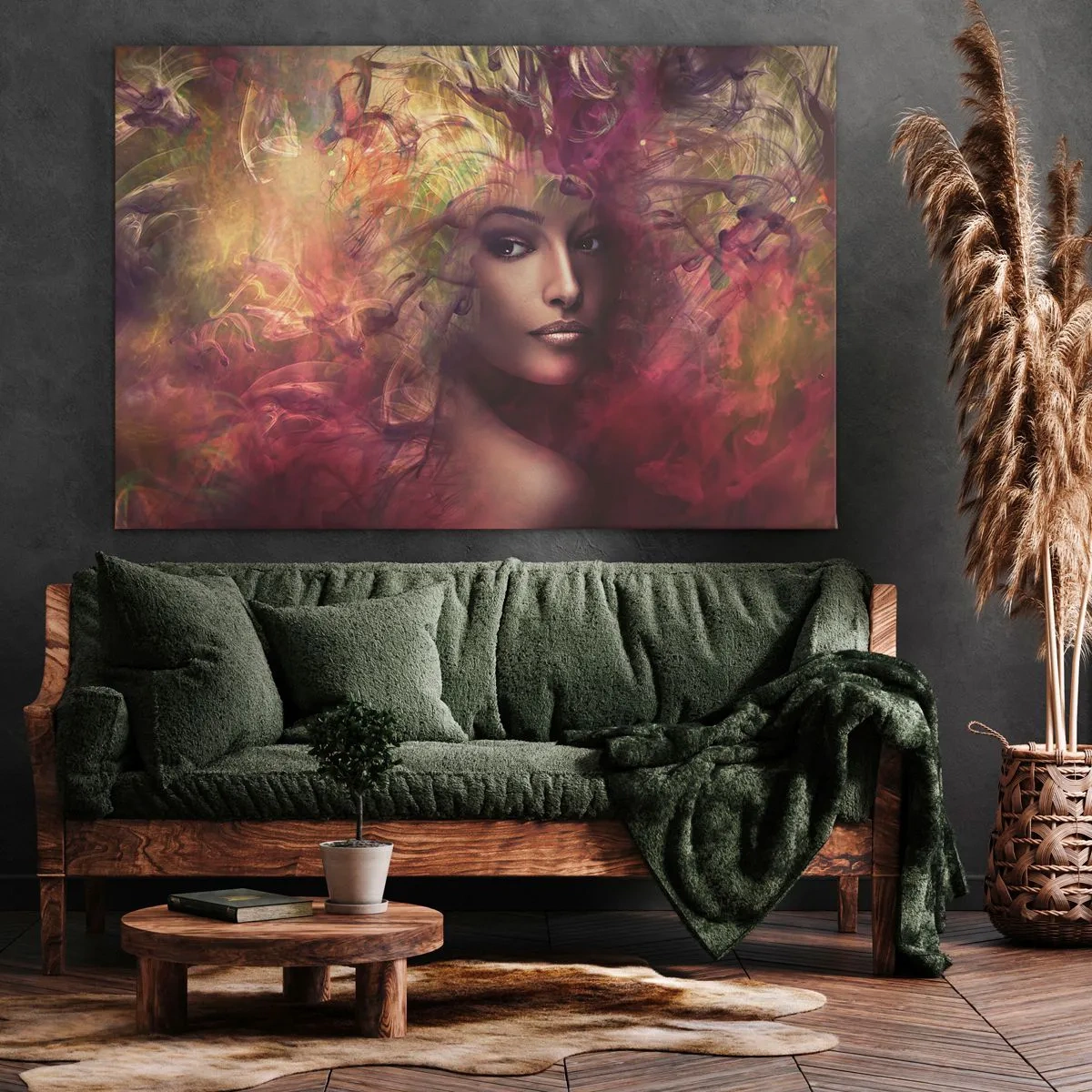 Impression sur toile - Image sur toile - Une femme aux couleurs abstraites créant un arrière-plan dynamique - 70x50cm - Je suis ici! - Décoration murale moderne pour le salon et la chambre ARTTOR