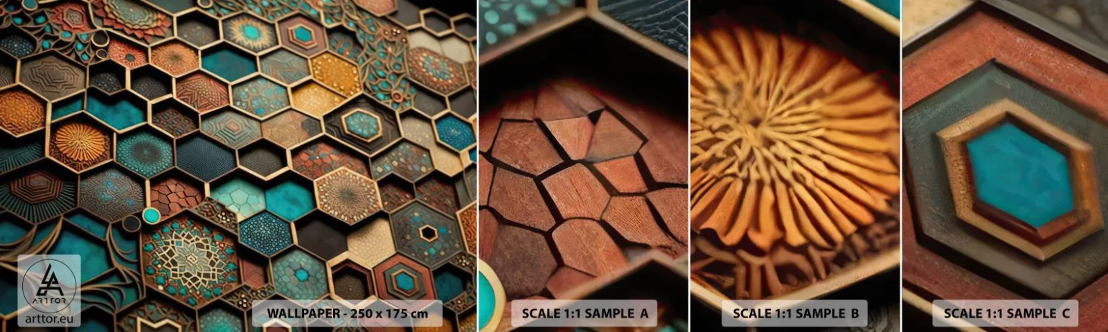 Échantillon De Papier Peint Standard Eco - Ornements arabes – variation - cube, Mosaïque, Modèle - 100x30 cm