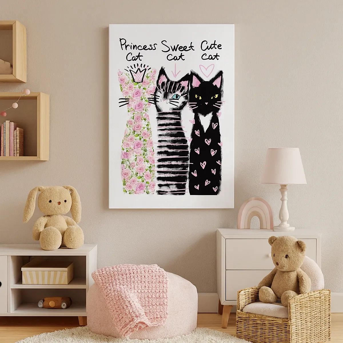 Impression sur toile - Image sur toile - Trois chats aux motifs artistiques variés - 50x70cm - Il y avait trois chats - Décoration murale moderne pour le salon et la chambre ARTTOR