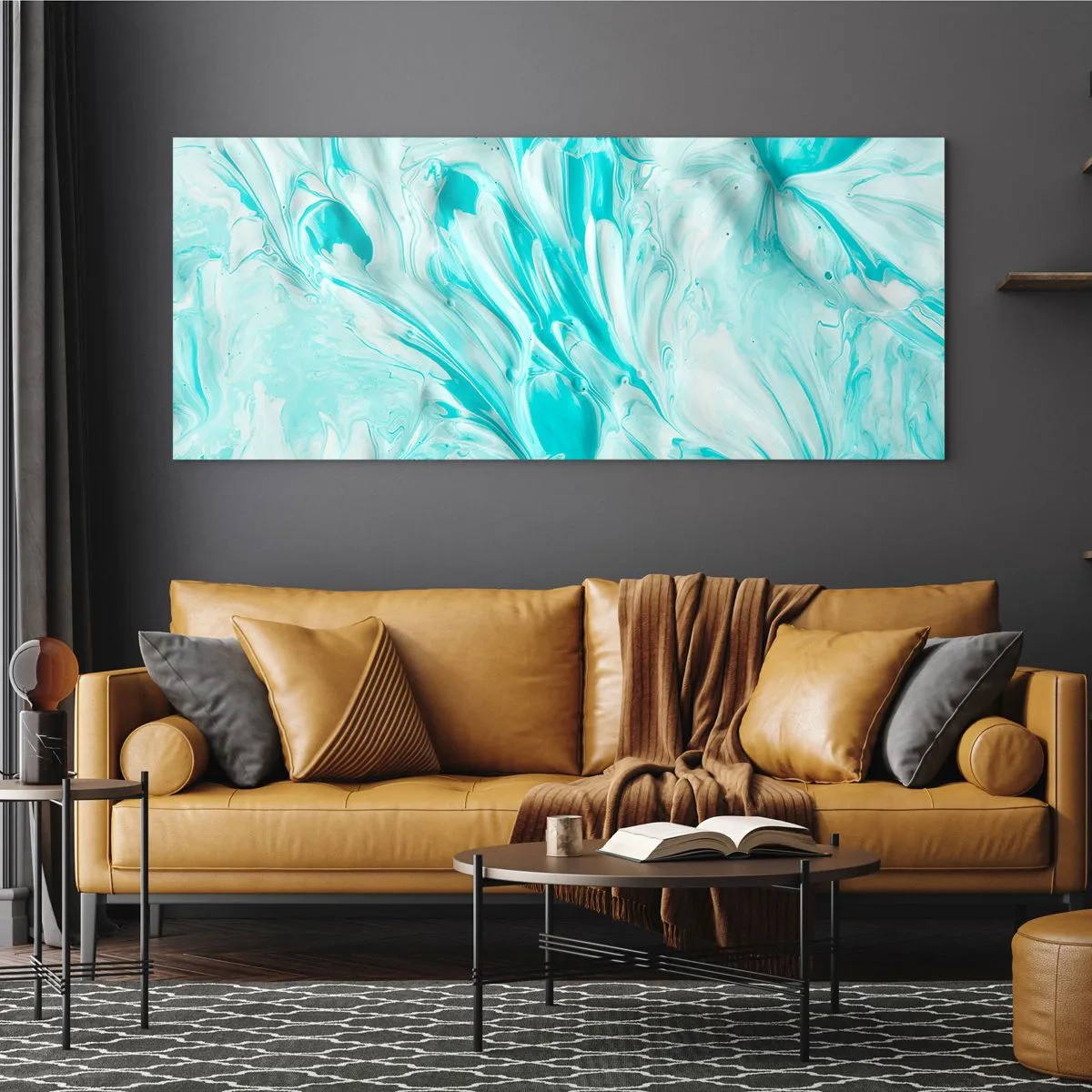Impression sur verre - Image sur verre - Un motif abstrait dans des tons pastel de bleu et de blanc. - 140x50cm - Ensemble pour toujours - Décoration murale moderne pour le salon et la chambre ARTTOR