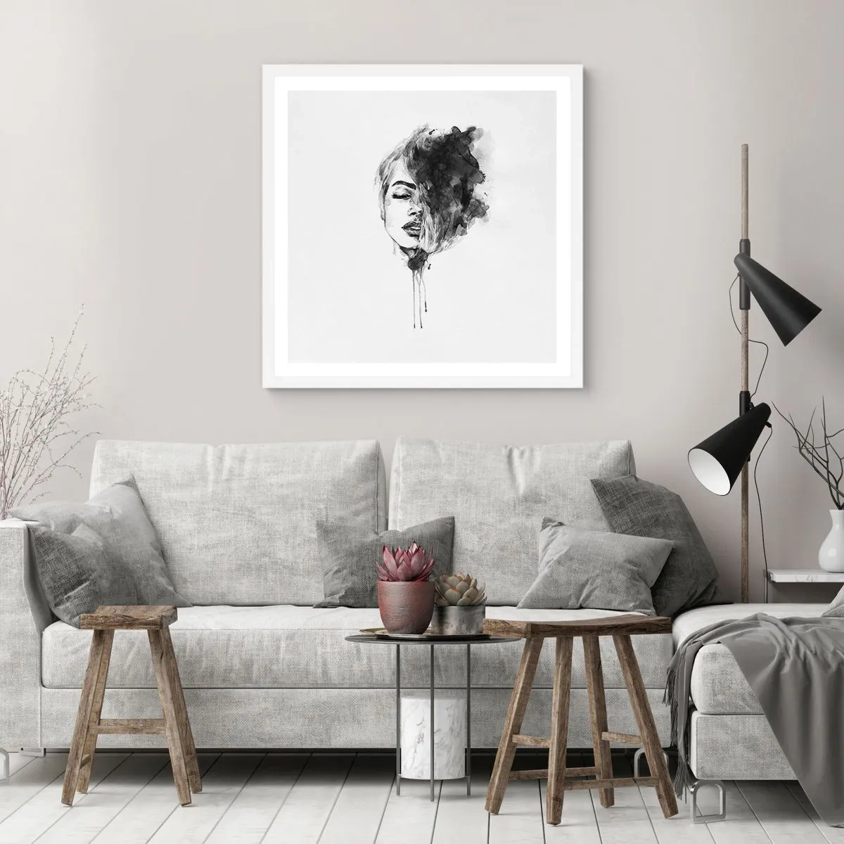 Affiche dans un cadre blanc - Poster - De quoi rêve la fille - 40x40 cm