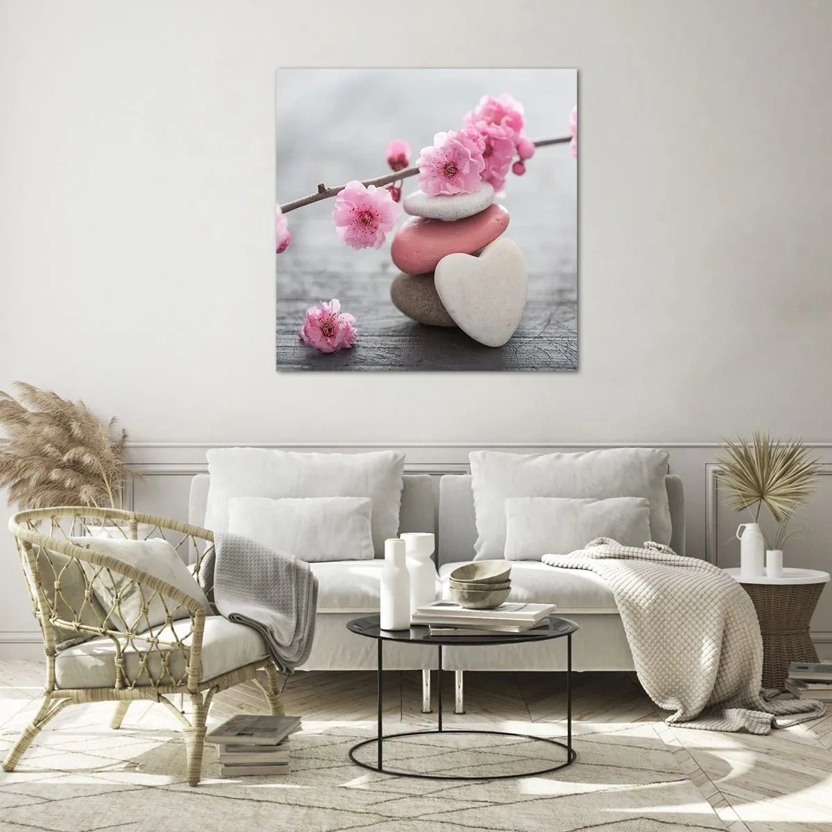 Impression sur verre - Image sur verre - Le bonheur avec une fleur de cerisier - 60x60 cm