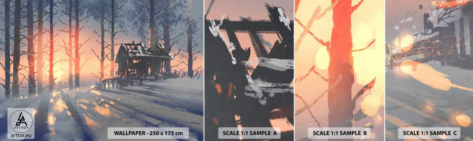 Échantillon de Papier Peint Autocollant Deluxe Sticker - Seul le soleil regarde ici - Paysage, Gîte forestier, Forêt - 100x30 cm