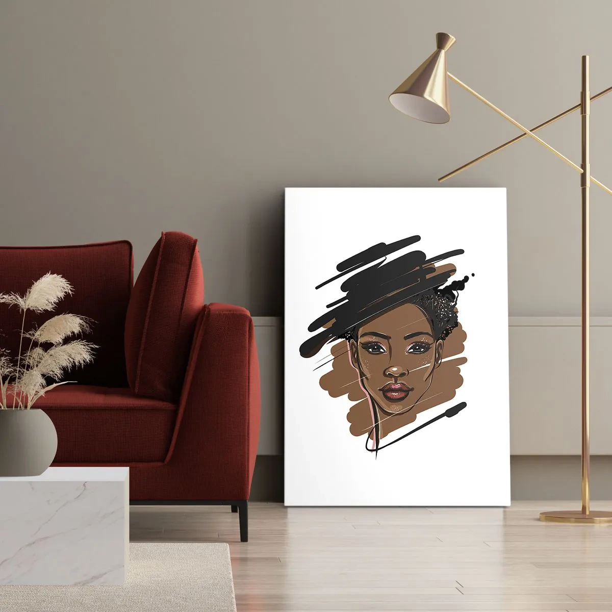 Impression sur toile - Image sur toile - Portrait d'une femme aux traits de peinture artistiques - 70x100cm - Doux comme le chocolat - Décoration murale moderne pour le salon et la chambre ARTTOR