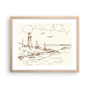 Affiche dans un chêne clair - Poster - Esquisse de souvenirs d'été - 50x40 cm