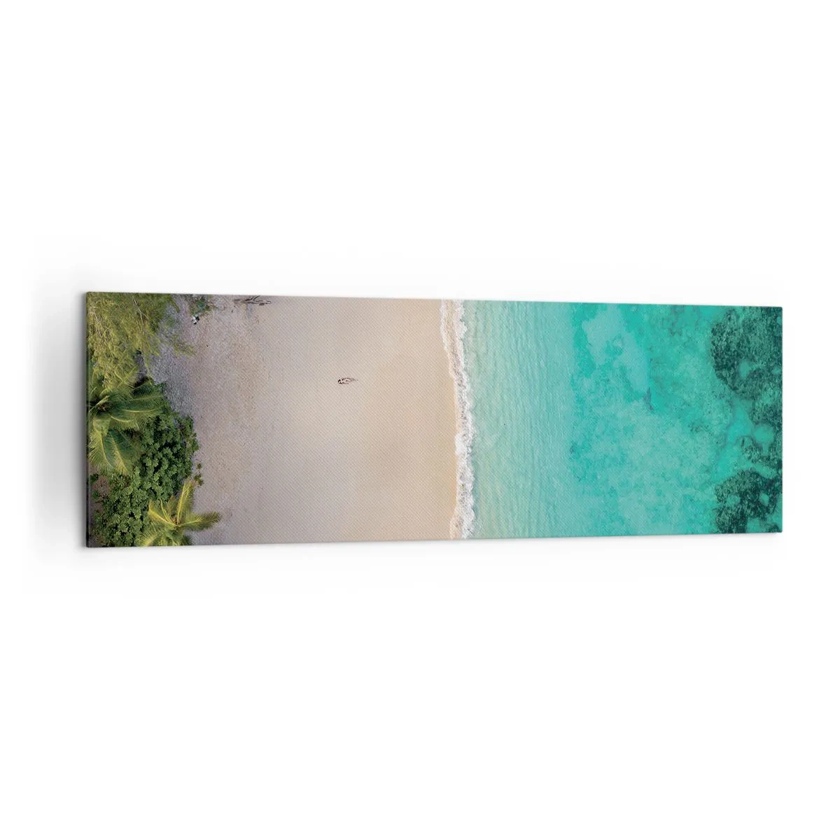 Impression sur toile - Image sur toile - Vue aérienne d'une plage tropicale aux eaux turquoises - 160x50cm - Plage paradisiaque - Décoration murale moderne pour le salon et la chambre ARTTOR