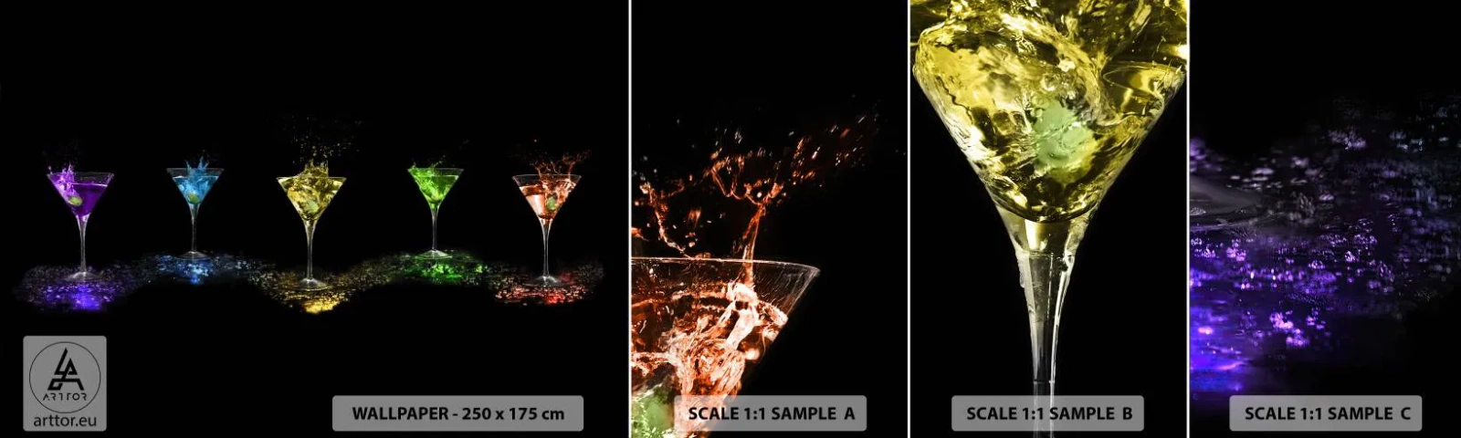 Échantillon De Papier Peint Standard Eco - Couleurs de joie en verre de cristal - La gastronomie, Cocktail, Boisson colorée - 100x30 cm