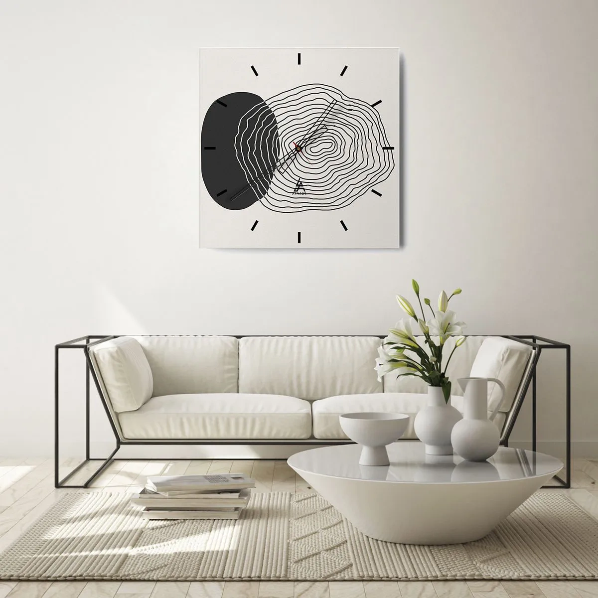 Horloge murale - Pendule murale - Motif abstrait avec des lignes et des formes en noir et blanc - 30x30cm - Durabilité et oscillation - Décoration murale moderne pour le salon et la chambre ARTTOR