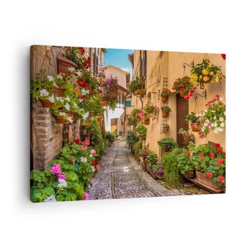 Impression sur toile - Image sur toile - Une charmante rue pleine de fleurs et de pots de fleurs - 70x50cm - Ruelle italienne - Décoration murale moderne pour le salon et la chambre ARTTOR