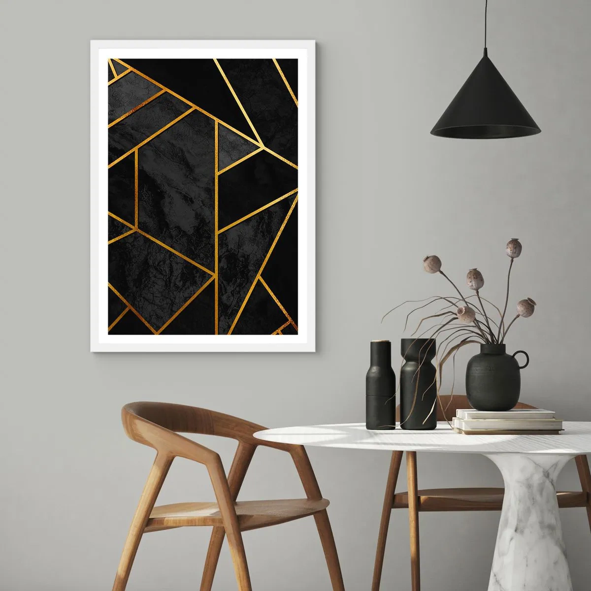 Affiche dans un cadre blanc - Poster - Obscurité et éclat - 70x100 cm