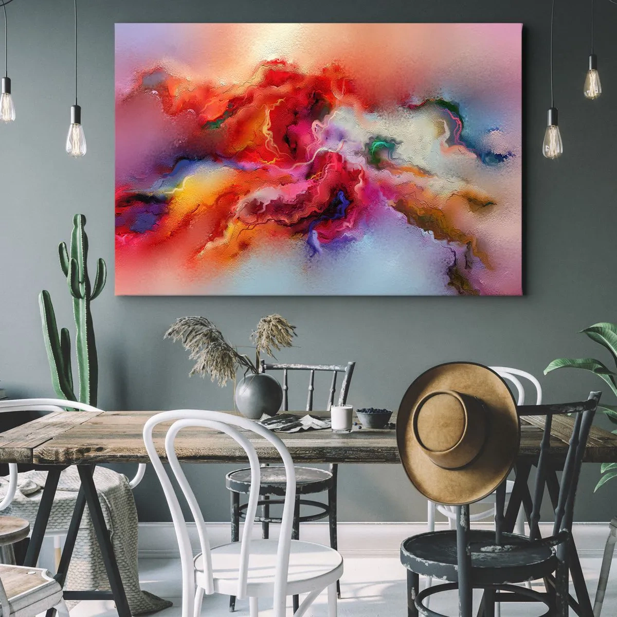 Impression sur toile - Image sur toile - Abstraction colorée avec une composition dynamique - 70x50cm - Comment attraper des rêves - fumée - Décoration murale moderne pour le salon et la chambre ARTTOR